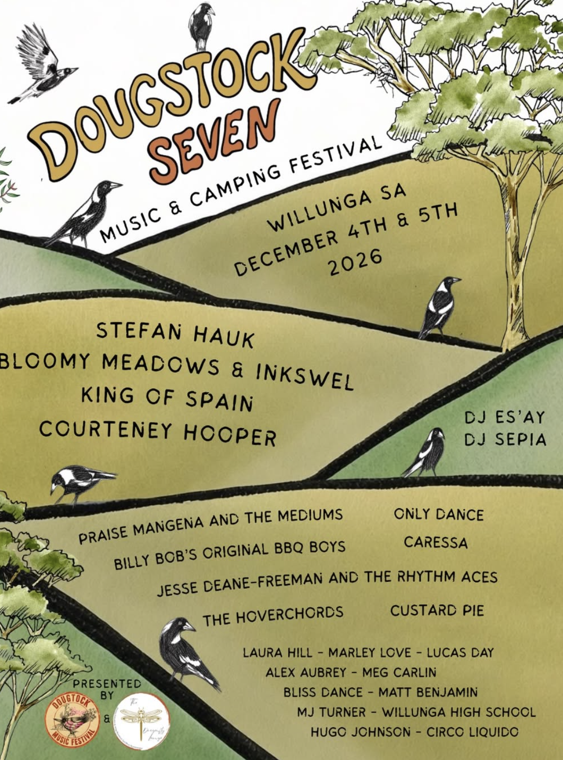 Dougstock Seven Music & Camping Festival poster featuring Stefan Hauk for December 2026 in Willunga, SA.